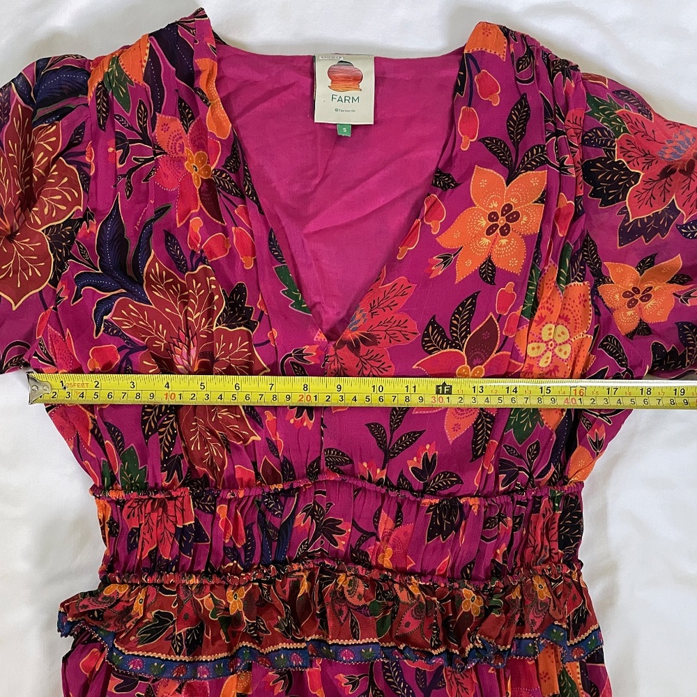 Farm Rio Dress Tropical Tapestry Long-Sleeve Tiered Mini Boho Small - Picture 4 of 13